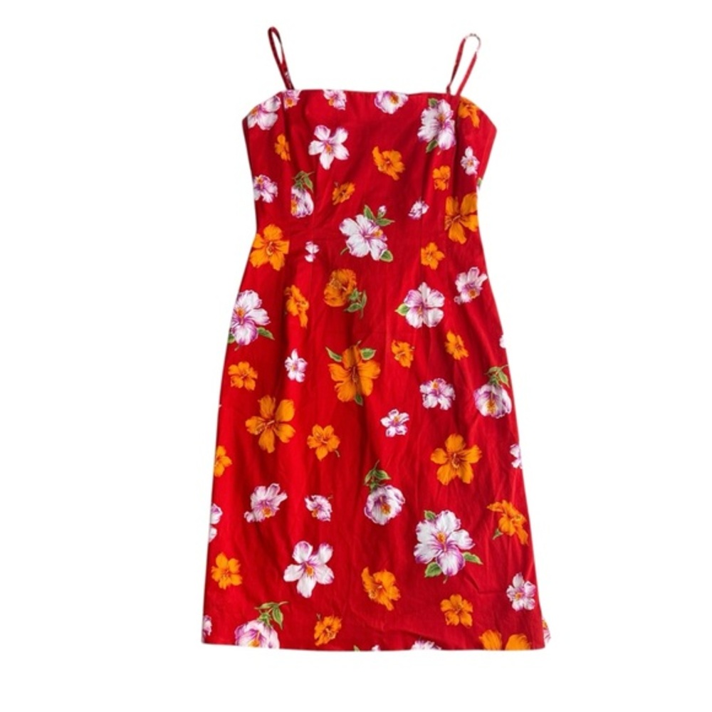 Y2K Jones New York Red Hawaiian Hibiscus Floral Mini Dress Tropical Beach Size 4